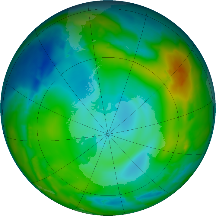 Antarctic ozone map for 05 July 2012
